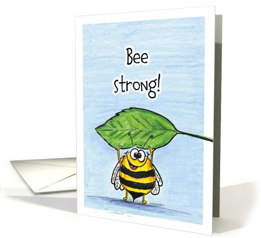 Strong Bee! Cute bee lifting leaf! card (640296)