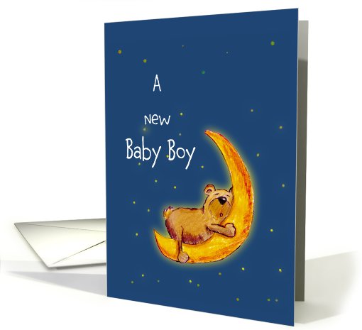 Congratulations New Baby Boy Bear sleeping on moon card (640300)