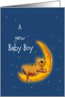 Congratulations New Baby Boy Bear sleeping on moon card