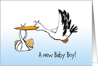 Stork with Baby boy card