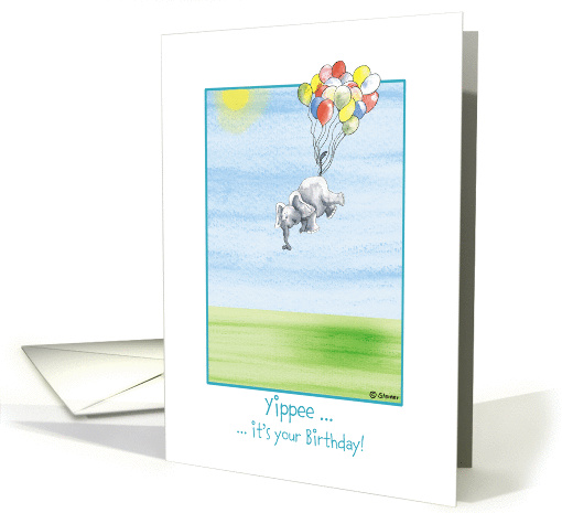 Happy Birthday, Flying with Balloons Elephant!! card (802821)