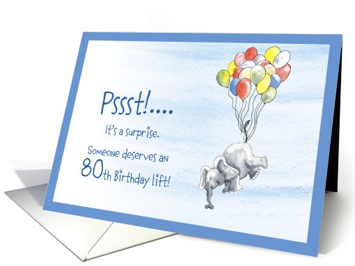 80th birthday surprise party invitation Elephant and Balloons card