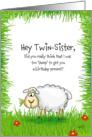 Hey Twin-Sister,..to sheep for a birthday present? card