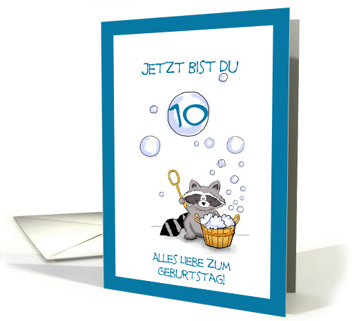 10. Geburtstag Deutsch Karte mit Waschbr, German 10th Birthday card