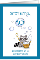 10. Geburtstag Deutsch Karte mit Waschbr, German 10th Birthday card