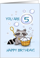 You are 5, Birthday Bubble Wand and Cute Racoon! card