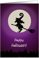 Happy Halloween - Witch on Broom in front of the Moon! card