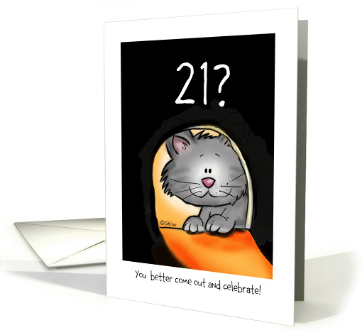Happy Birthday 21,cute Cat, Mousehole. card (846381)