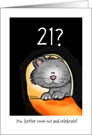 Happy Birthday 21,cute Cat, Mousehole. card