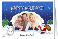 Christmas Photo Card with Santa Claus and Snowman card