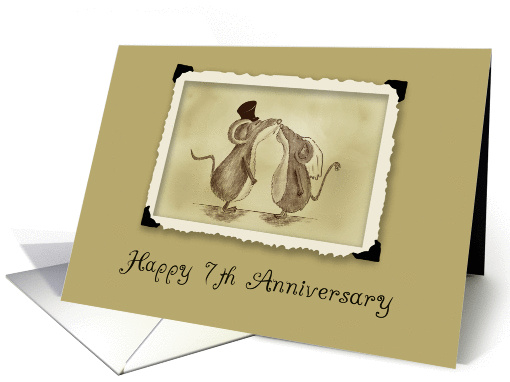 Happy 7th Anniversary - Kissing Mice card (859610)