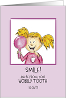 Congratulations on Losing Tooth, Child - Girl with a Loose Tooth card
