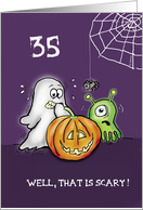 Halloween - 35th Birthday Cute scared Ghost with Pumpkin and Monster card