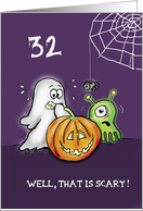 Halloween - 32nd Birthday Cute scared Ghost with Pumpkin and Monster card