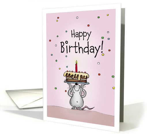 Happy Birthday Mouse with Cake, Candle and Confetti card (871158)