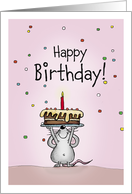 Happy Birthday Mouse with Cake, Candle and Confetti card