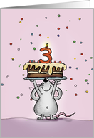 3 rd Birthday Mouse with Cake, Third Birthday - Candle and Confetti card
