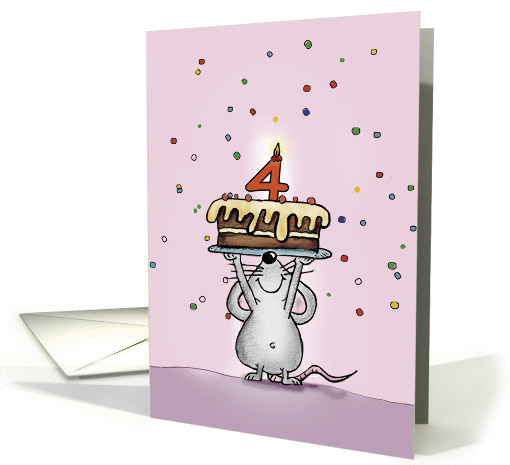 4th Birthday Mouse with Cake, Fourth Birthday - Candle and... (871265)