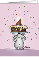 4th Birthday Mouse with Cake, Fourth Birthday - Candle and Confetti card