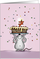 7th Birthday Mouse with Cake, Seventh Birthday - Candle and Confetti card
