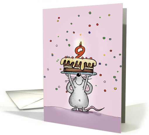 9th Birthday Mouse with Cake, Ninth Birthday - Candle and... (871369)