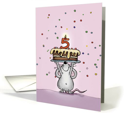 Fnfter Geburtstag - Maus mit mit Kuchen und Konfetti card (871409)