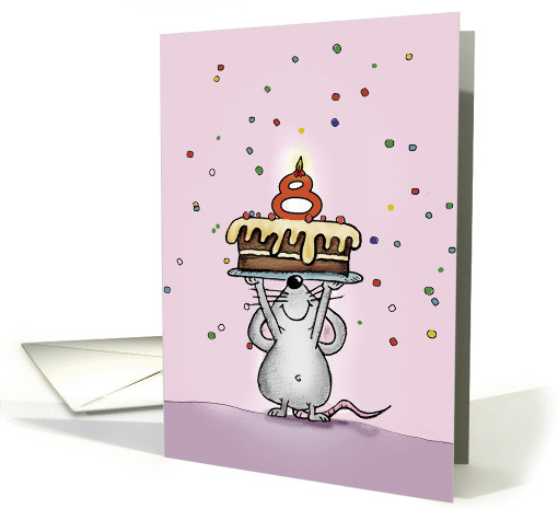 Achter Geburtstag - Maus mit mit Kuchen und Konfetti card (871413)