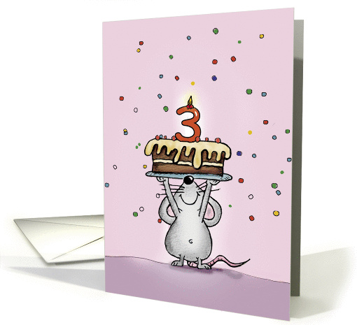 Dritter Geburtstag - Maus mit mit Kuchen und Konfetti card (871417)