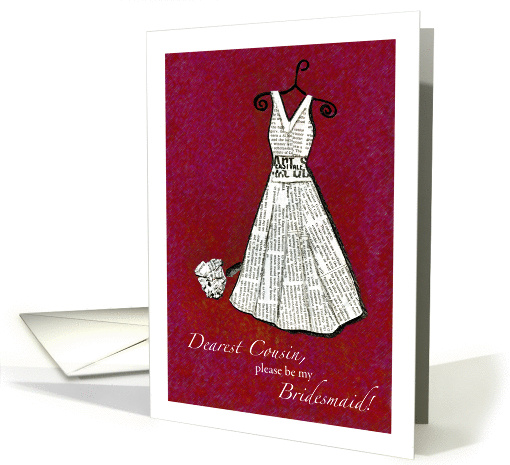 Dearest cousin - Please be my Bridesmaid! - red - Newspaper card