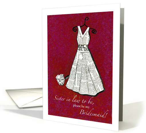 Sister In law to be - Please be my Bridesmaid! - red - Newspaper card