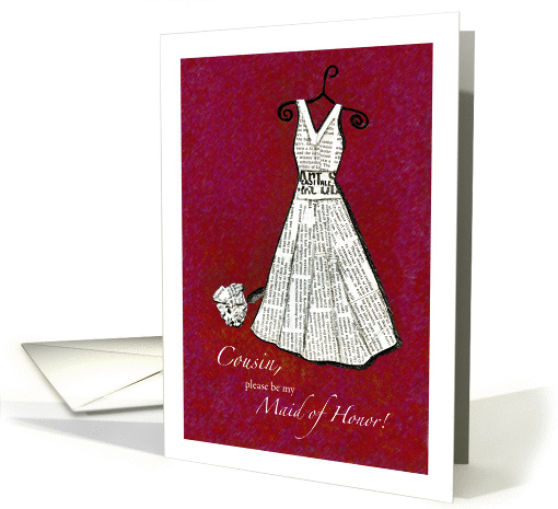Cousin, please be my Maid of Honor! - red - Newspaper card (894718)