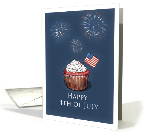 4th of July Cupcake with US Flag and Fireworks card (900523)