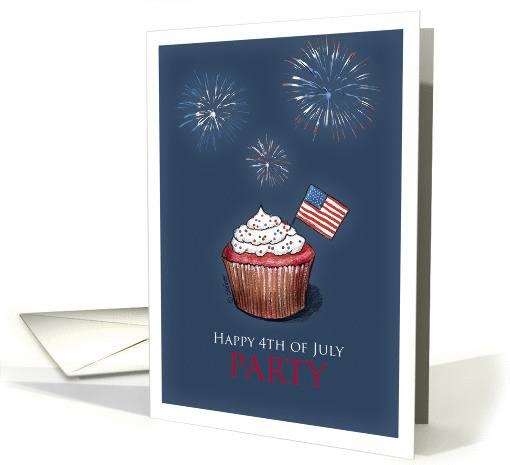 4th of July - Cupcake with US Flag and Fireworks Party Invitation card