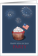 4th of July - Cupcake with US Flag and Fireworks Party Invitation card