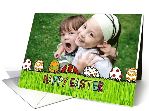Easter Photo Card with Colored Eggs and Grass card (901838)