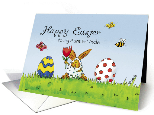 Happy Easter Aunt & Uncle -Humorous with Rabbit in Egg Costume card