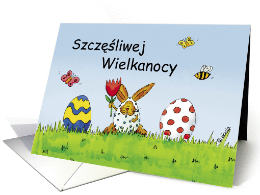 Szczliwej Wielkano, Polish Happy Easter, Humorous with Rabbit card