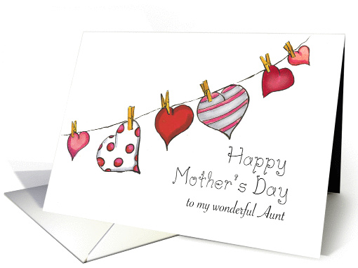 Mothers Day - wonderful Aunt - Hearts on Clothesline card (904999)