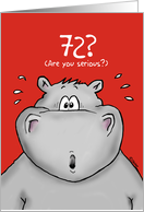 72nd Birthday - Humorous, Surprised, Cartoon - Hippo card