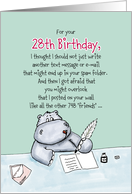 28th Birthday - Humorous, Whimsical Card with Hippo card