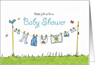 Baby Shower for Boy - Cute Clothesline with Babyclothes card