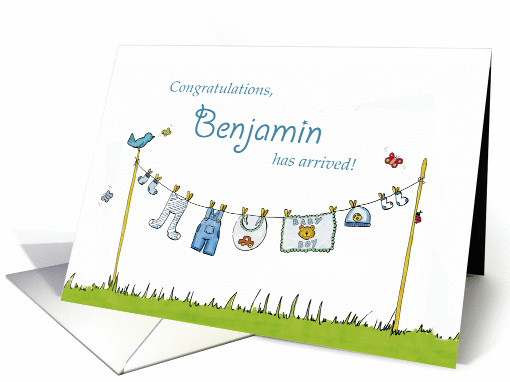Congratulations Baby Benjamin has arrived! Personalized Baby card