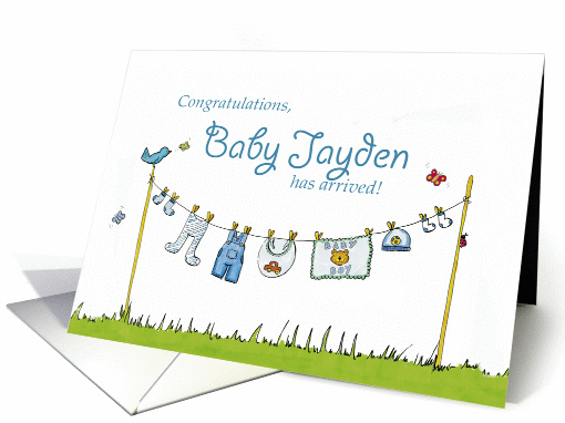 Congratulations Baby Jayden has arrived! Personalized Baby card