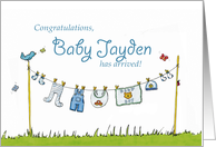 Congratulations Baby Jayden has arrived! Personalized Baby Card