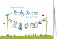 Congratulations Baby Lucas has arrived! Personalized Baby Card