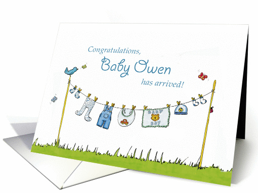 Congratulations Baby Owen has arrived! Personalized Baby card (908836)