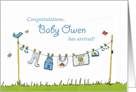 Congratulations Baby Owen has arrived! Personalized Baby Card