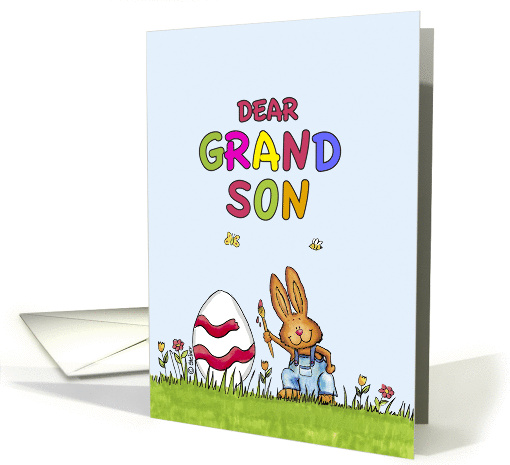 Happy Easter Grandson - Cute Bunny with Egg card (909278)