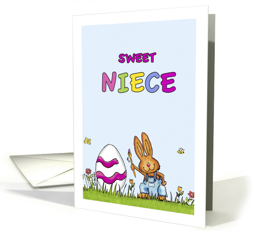 Happy Easter Sweet Niece - Cute Bunny with Egg card (910086)