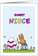 Happy Easter Sweet Niece - Cute Bunny with Egg card